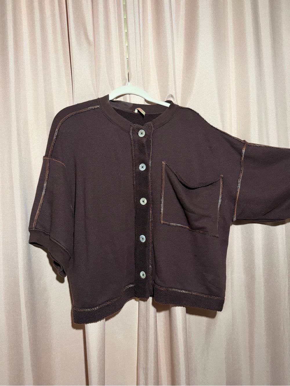 Free People Dark Brown Button-Front Cropped Top